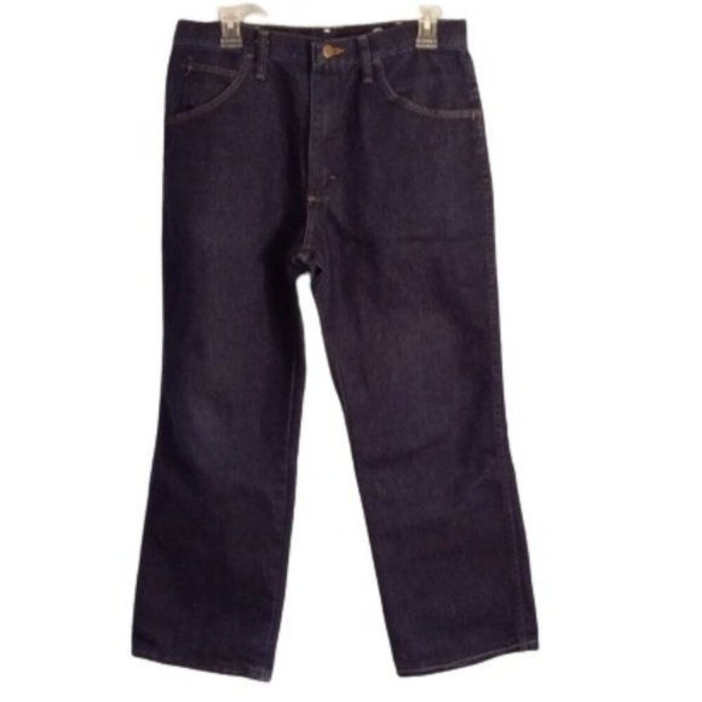 Wrangler 32 x 27 Jeans Rugged Wear Mens Dark Blue Denim Altered